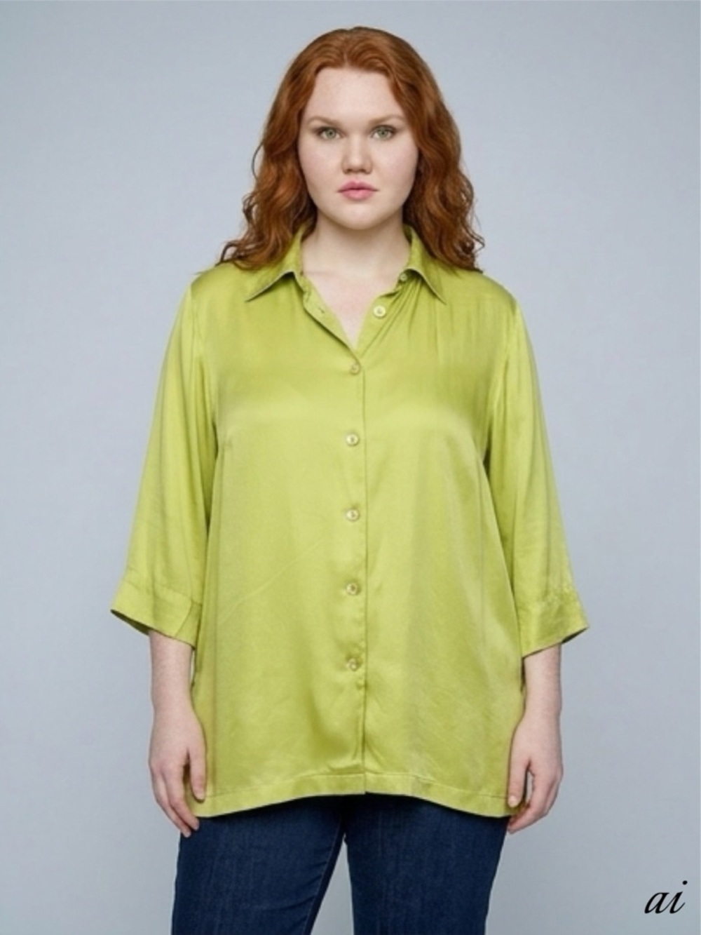 Karen Arnold Silk Button Down Green Blouse Size 1X